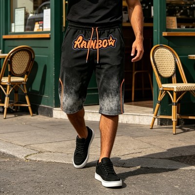Spray Dye and Towel Embroidery Capri pants | Cotton Blend | Casual Streetwear | OEM Streetwear