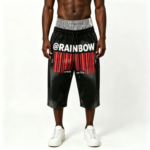 Spray Dye and Screen Printing Capri Shorts | Cotton Blend | Casual Streetwear | OEM Streetwear