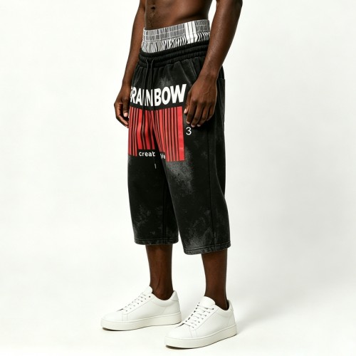 Spray Dye and Screen Printing Capri Shorts | Cotton Blend | Casual Streetwear | OEM Streetwear