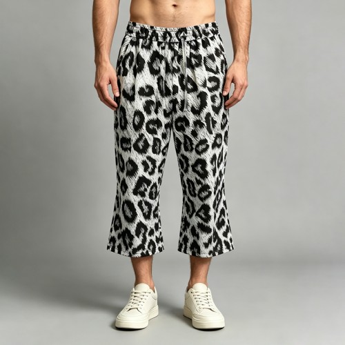 Leopard Cropped Pants | Elastic Waist Drawstring | Cotton Blend | Casual Streetwear | OEM Streetwear