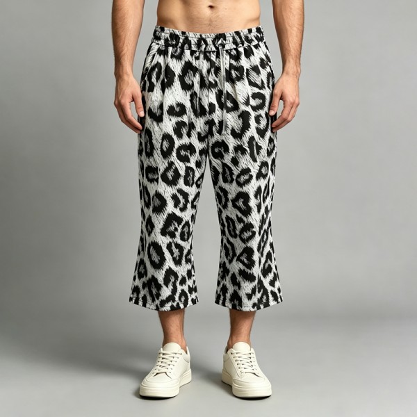 Leopard Cropped Pants | Elastic Waist Drawstring | Cotton Blend | Casual Streetwear | OEM Streetwear