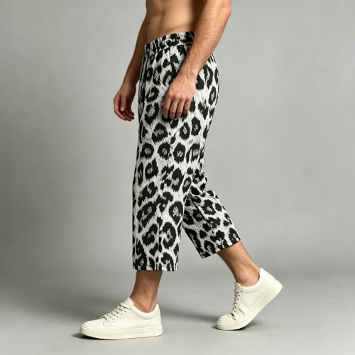 Leopard Cropped Pants | Elastic Waist Drawstring | Cotton Blend | Casual Streetwear | OEM Streetwear