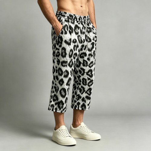 Leopard Cropped Pants | Elastic Waist Drawstring | Cotton Blend | Casual Streetwear | OEM Streetwear