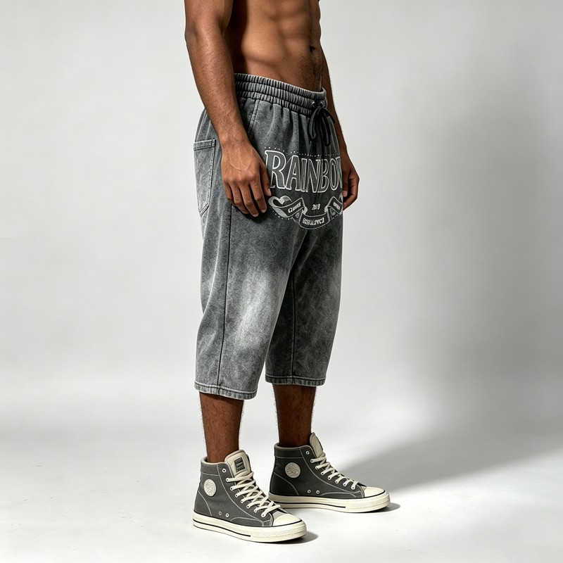 Washed Embroidered Capri Pants with Rivet