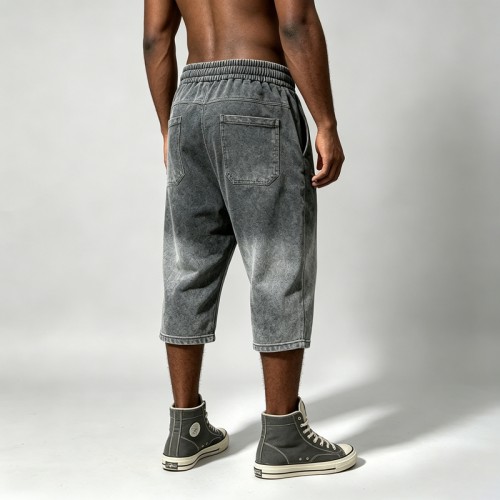 Washed Embroidered Capri Pants with Rivet | 100% Cotton | Casual Streetwear | Custom Clothing Manufacturer