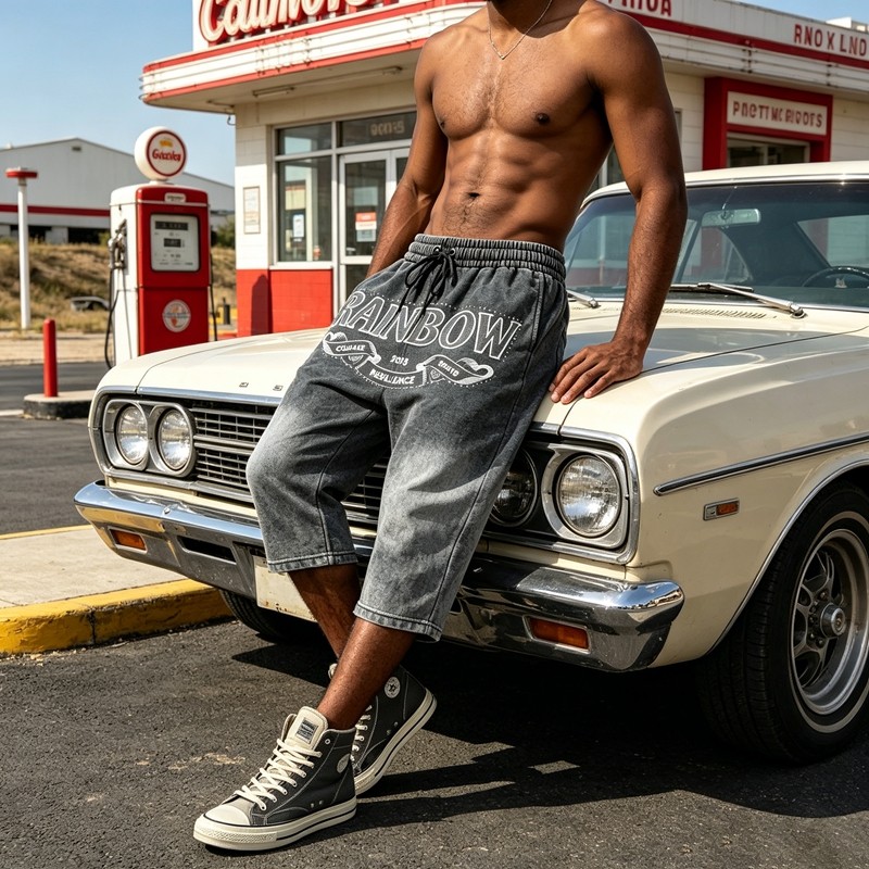 Washed Embroidered Capri Pants with Rivet