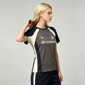 Screen Printing Quarter-Zip Color Block Slim T-shirt | Breathable Cotton Blend | Women's Casual Sportswear | OEM Streetwear