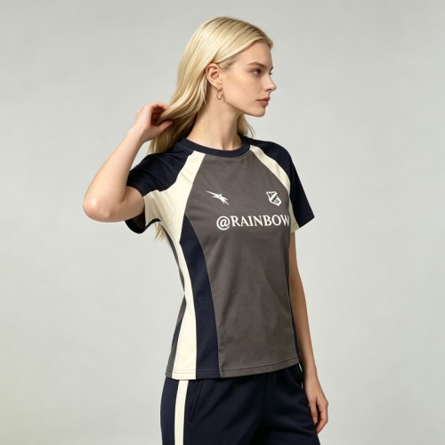 Screen Printing Quarter-Zip Color Block Slim T-shirt | Breathable Cotton Blend | Women's Casual Sportswear | OEM Streetwear
