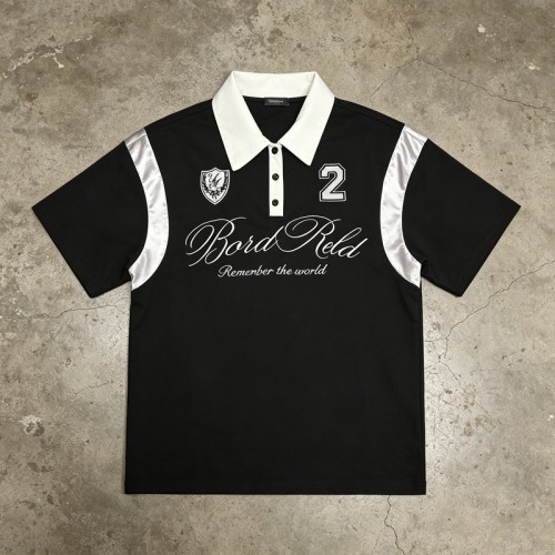 Embroidered Jersey Polo T-Shirt | Satin Panel | Cotton Blend | Casual Streetwear | Custom Streetwear Manufacturer