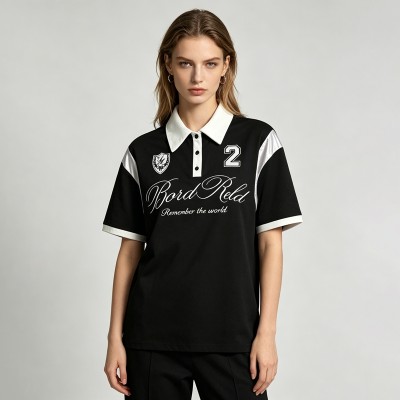 Embroidered Jersey Polo T-Shirt | Satin Panel | Cotton Blend | Casual Streetwear | Custom Streetwear Manufacturer