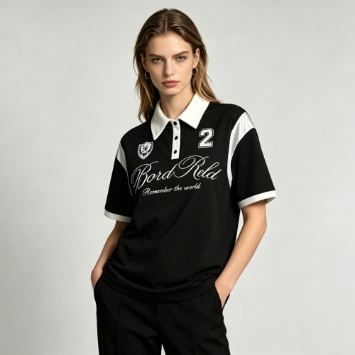 Embroidered Jersey Polo T-Shirt | Satin Panel | Cotton Blend | Casual Streetwear | Custom Streetwear Manufacturer