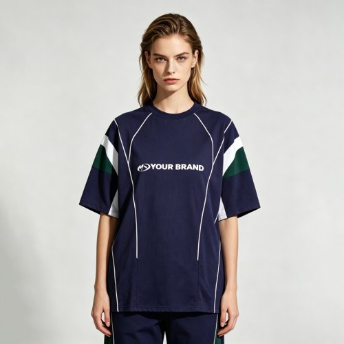 Screen Printing Soccer Jersey T-Shirt | Color Block | 100% Cotton | Casual Sportswear | Custom Streetwear Manufacturer