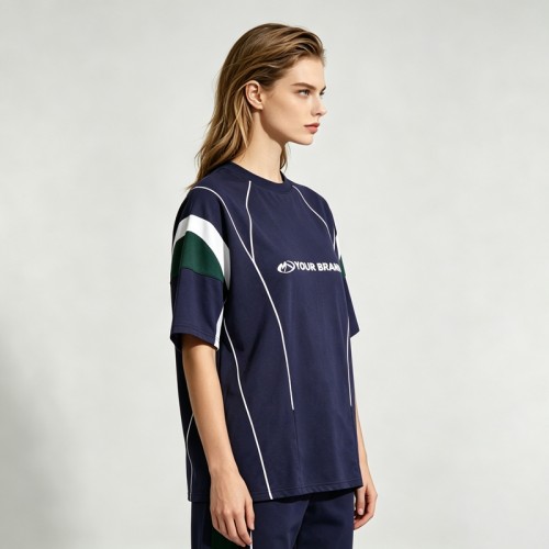 Screen Printing Soccer Jersey T-Shirt | Color Block | 100% Cotton | Casual Sportswear | Custom Streetwear Manufacturer