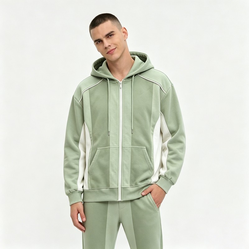 Paneled Zip-Up Hoodie