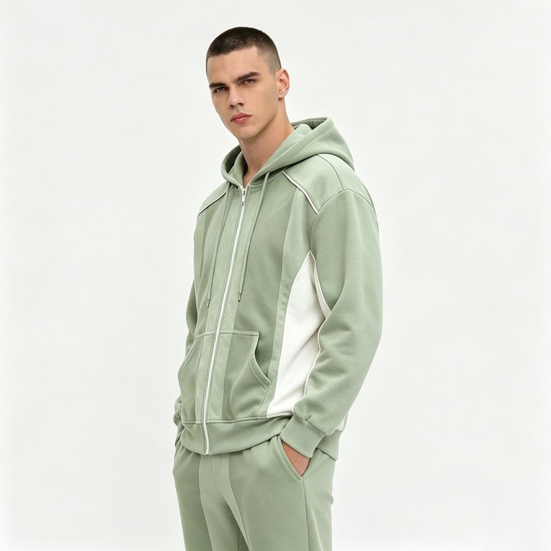 Paneled Zip-Up Hoodie