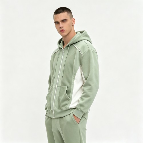 Paneled Zip-Up Hoodie | Color Block Design | Cotton Fleece | Streetwear | OEM Streetwear