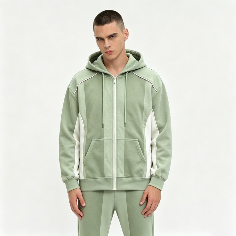 Paneled Zip-Up Hoodie