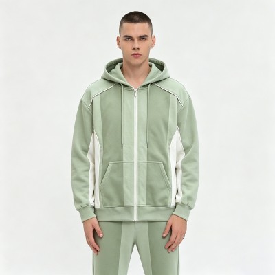 Paneled Zip-Up Hoodie | Color Block Design | Cotton Fleece | Streetwear | OEM Streetwear