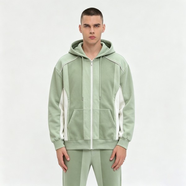 Paneled Zip-Up Hoodie | Color Block Design | Cotton Fleece | Streetwear | OEM Streetwear