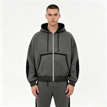 Zip-Up Patchwork Hoodie | Cotton Blend | Vintage Washed | Streetwear Casual | Custom Streetwear Manufacturer