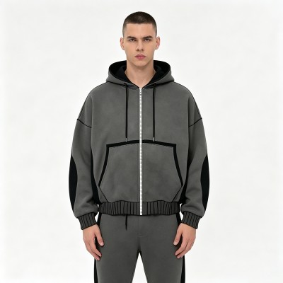 Zip-Up Patchwork Hoodie | Cotton Blend | Vintage Washed | Streetwear Casual | Custom Streetwear Manufacturer