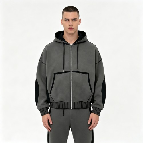 Zip-Up Patchwork Hoodie | Cotton Blend | Vintage Washed | Streetwear Casual | Custom Streetwear Manufacturer