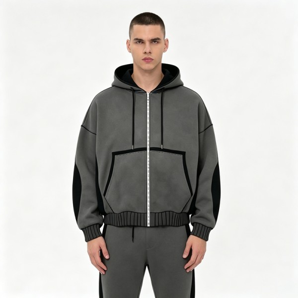Zip-Up Patchwork Hoodie | Cotton Blend | Vintage Washed | Streetwear Casual | Custom Streetwear Manufacturer