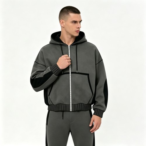 Zip-Up Patchwork Hoodie | Cotton Blend | Vintage Washed | Streetwear Casual | Custom Streetwear Manufacturer