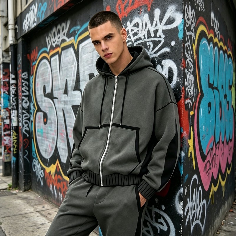Zip-Up Patchwork Hoodie