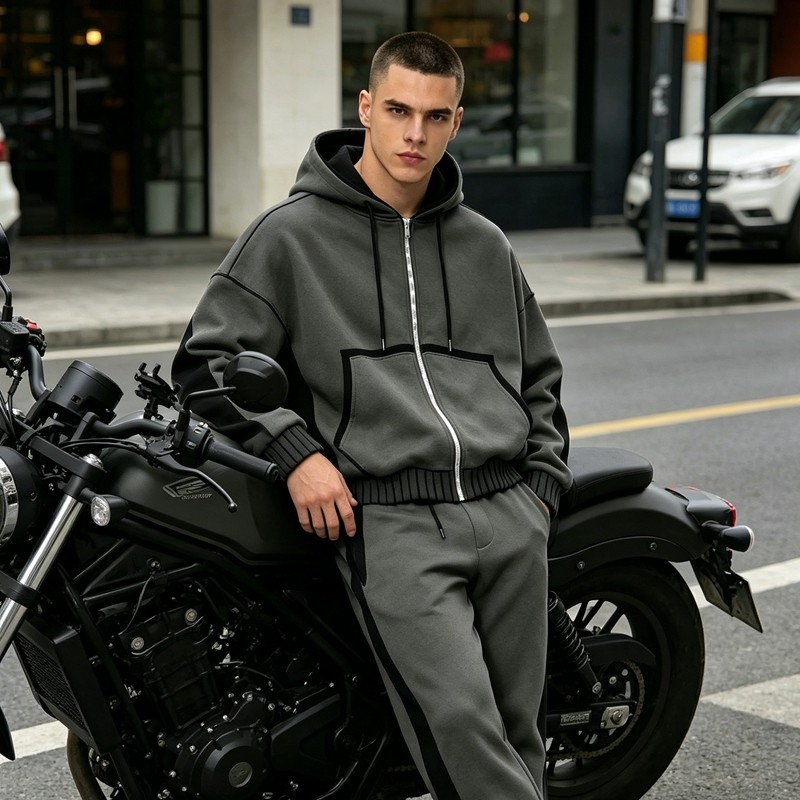 Zip-Up Patchwork Hoodie