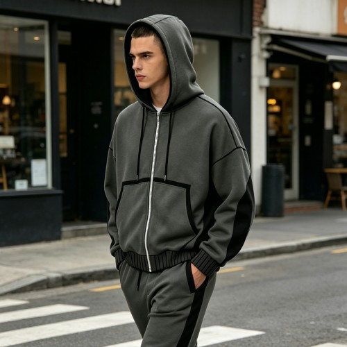 Zip-Up Patchwork Hoodie | Cotton Blend | Vintage Washed | Streetwear Casual | Custom Streetwear Manufacturer