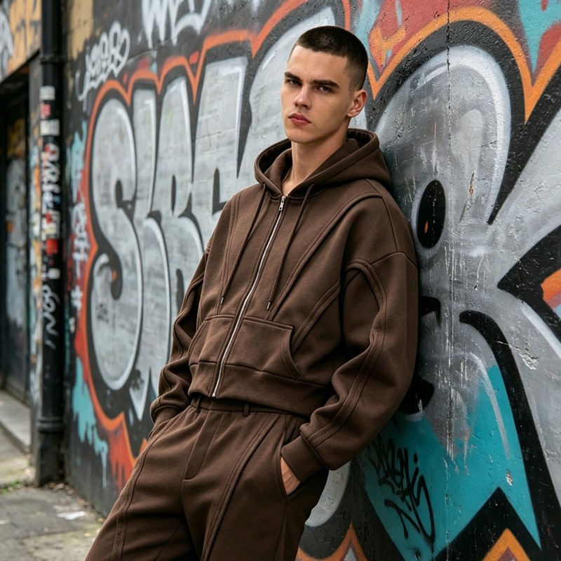 Paneled 3D Seam Zip Up Hoodie