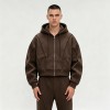 Paneled 3D Seam Zip Up Hoodie | Cropped Oversized Brown | Cotton Blend | Streetwear Manufacturer