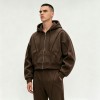 Paneled 3D Seam Zip Up Hoodie | Cropped Oversized Brown | Cotton Blend | Streetwear Manufacturer