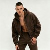 Paneled 3D Seam Zip Up Hoodie | Cropped Oversized Brown | Cotton Blend | Streetwear Manufacturer