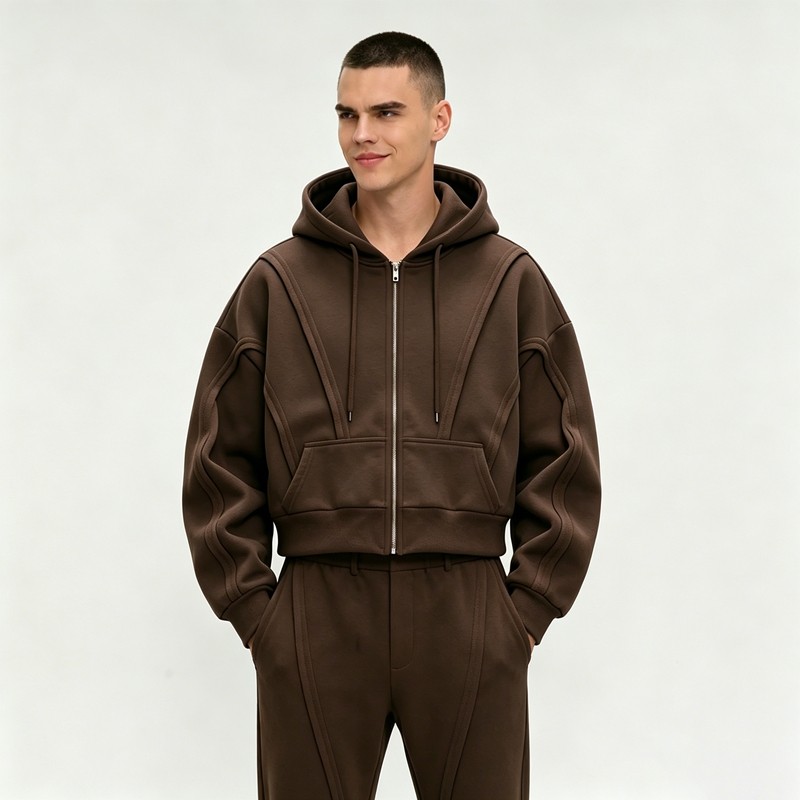 Paneled 3D Seam Zip Up Hoodie