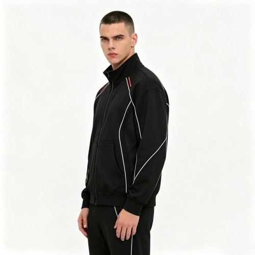 Zip-Up Tech Fleece Hoodies | Reflective Stripe and Mesh Detail | Cotton-Blend | Custom Streetwear