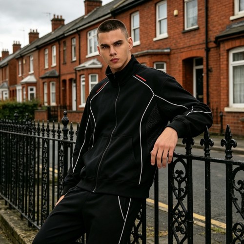 Zip-Up Tech Fleece Hoodies | Reflective Stripe and Mesh Detail | Cotton-Blend | Custom Streetwear
