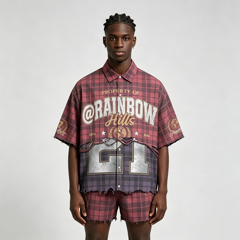 Washed DTG Print Plaid Shirt
