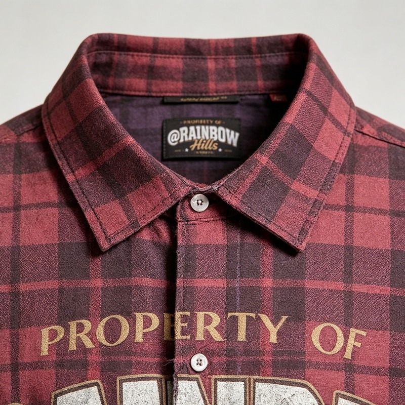 Washed DTG Print Plaid Shirt