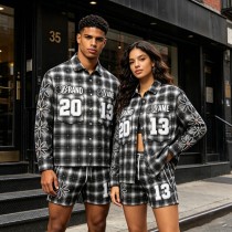 Rhinestone Embroidered Plaid Button Up Shirt | Cotton Blend Plaid Fabric | Hip Hop Street Daily Wear | Custom Streetwear Manufacturer