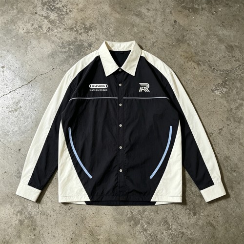 Screen Print Color Block Button Up Shirt | Nylon Woven Long Sleeve | Daily Street Casual Wear | OEM Streetwear
