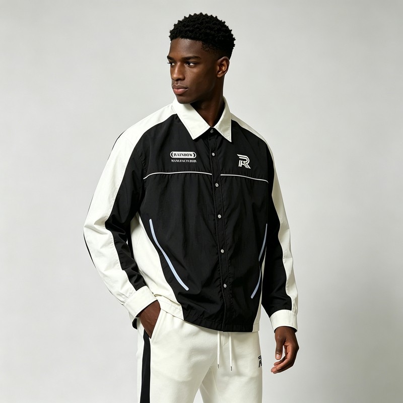 Screen Print Color Block Button Up Shirt