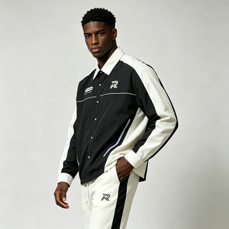 Screen Print Color Block Button Up Shirt