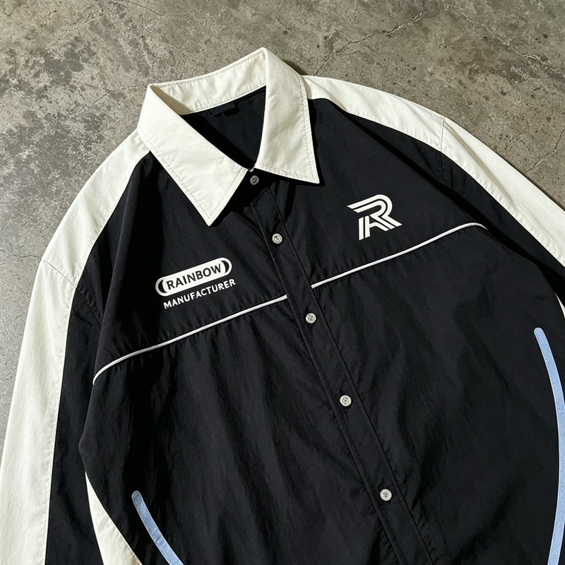 Screen Print Color Block Button Up Shirt