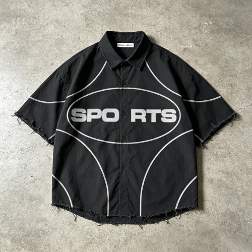 DTG Print Fringe Hem Short Sleeve Shirt | 100% Nylon | Street Daily Casual Wear | OEM Streetwear
