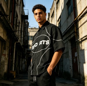 DTG Print Fringe Hem Short Sleeve Shirt | 100% Nylon | Street Daily Casual Wear | OEM Streetwear