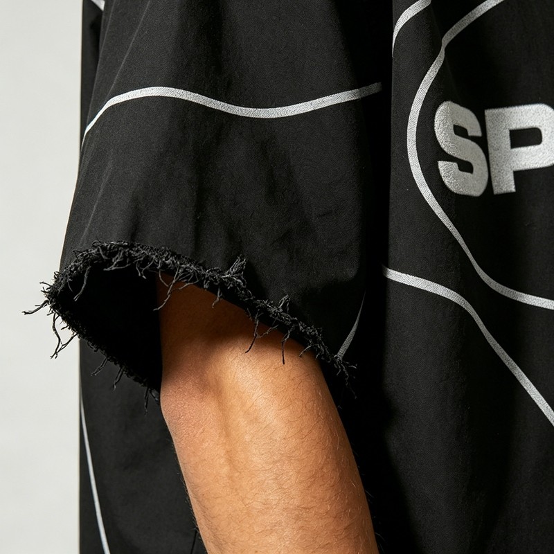 DTG Print Fringe Hem Short Sleeve Shirt