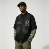 Distressed Wash Rhinestone Embroidered Fake Two-Piece Shirt | Frayed Raw Edge | 100% Cotton | Clothing Manufacturer