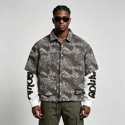 DTG Print and Embroidered Patch Leopard Zebra Shirt | 100% Cotton | Street Daily Wear | OEM Streetwear